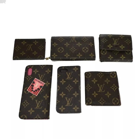 LOUIS VUITTON 6 Set Wallet iPhone 8 Xs Case Monogram Brown Pink - Picture 1 of 16